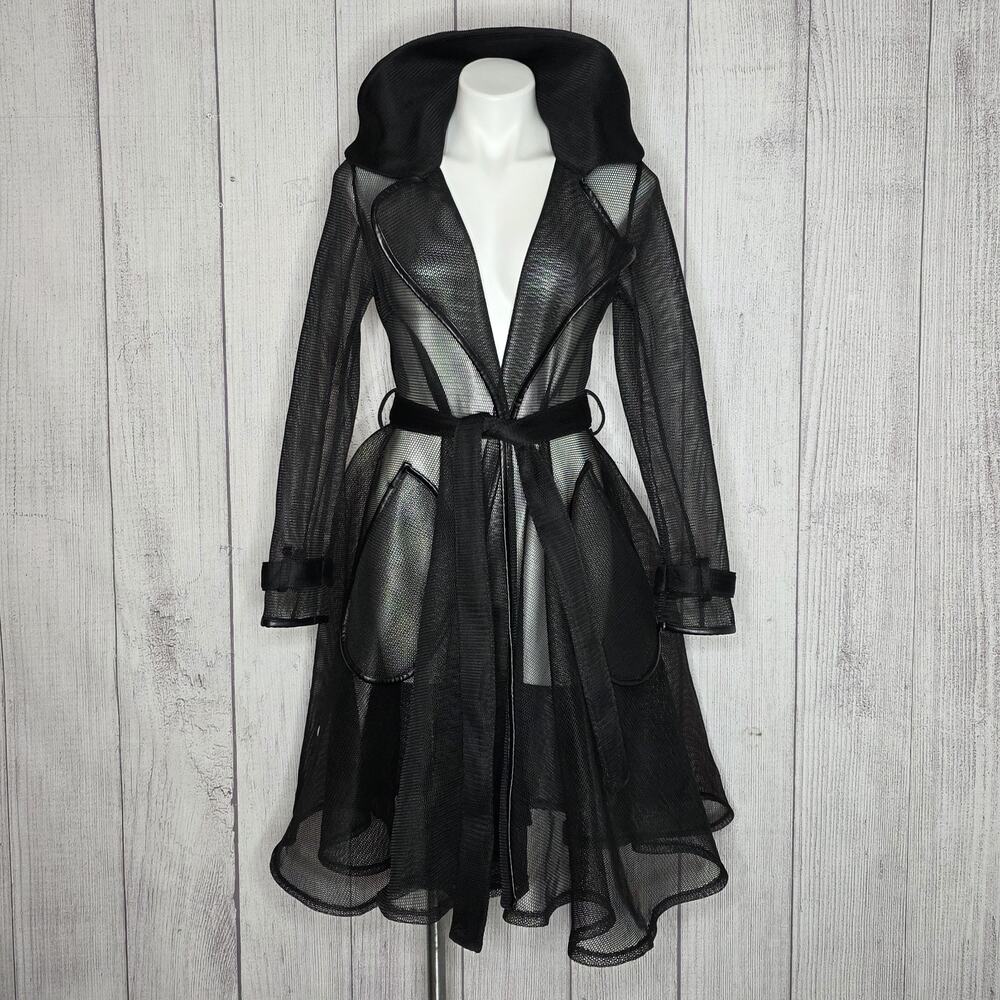 CQ by CQ Black Mesh Trench Coat Goth Cyberpunk Matrix Techwear Festival Duster S